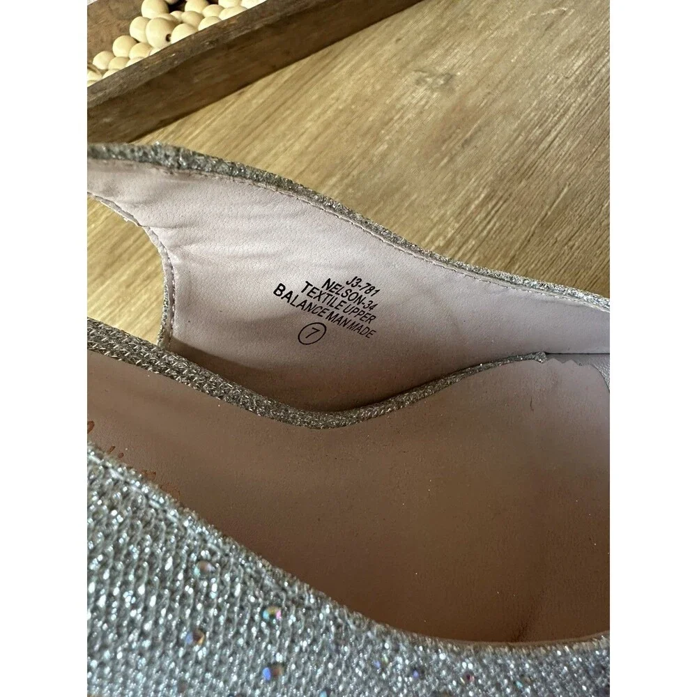 De Blossom Nelson-34 Silver Sparkle Platform Heels Size 7 Peep Toe Slingback - Picture 9 of 9